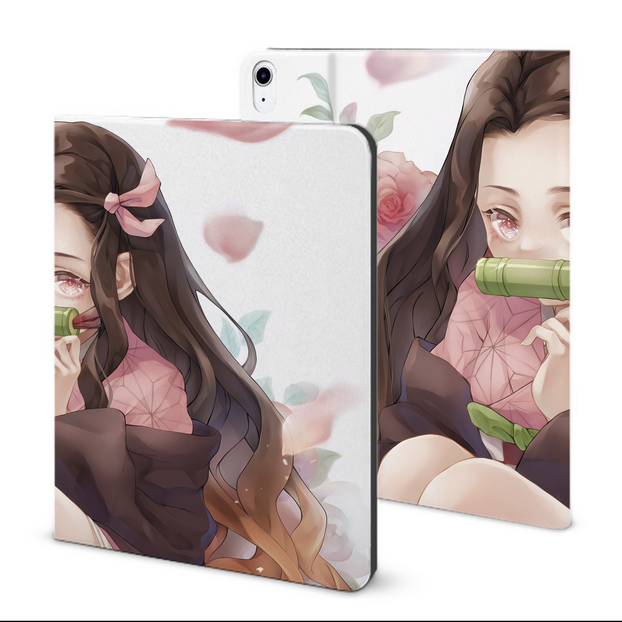 （画像用） 鬼滅の刃（きめつのやいば）竈門 禰󠄀豆子／かまど ねずこ Kamado Nezuko IPad ケース ブック型 PUレザー TPU 耐衝撃 軽量 薄型 ペン収納なし 全面保護 IPad 各モデル対応